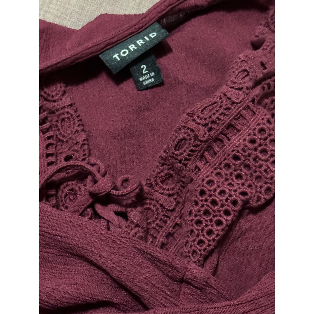 Torrid Blouse Size 2 - Burgundy / Wine - Lace Up Front Peplum Top
